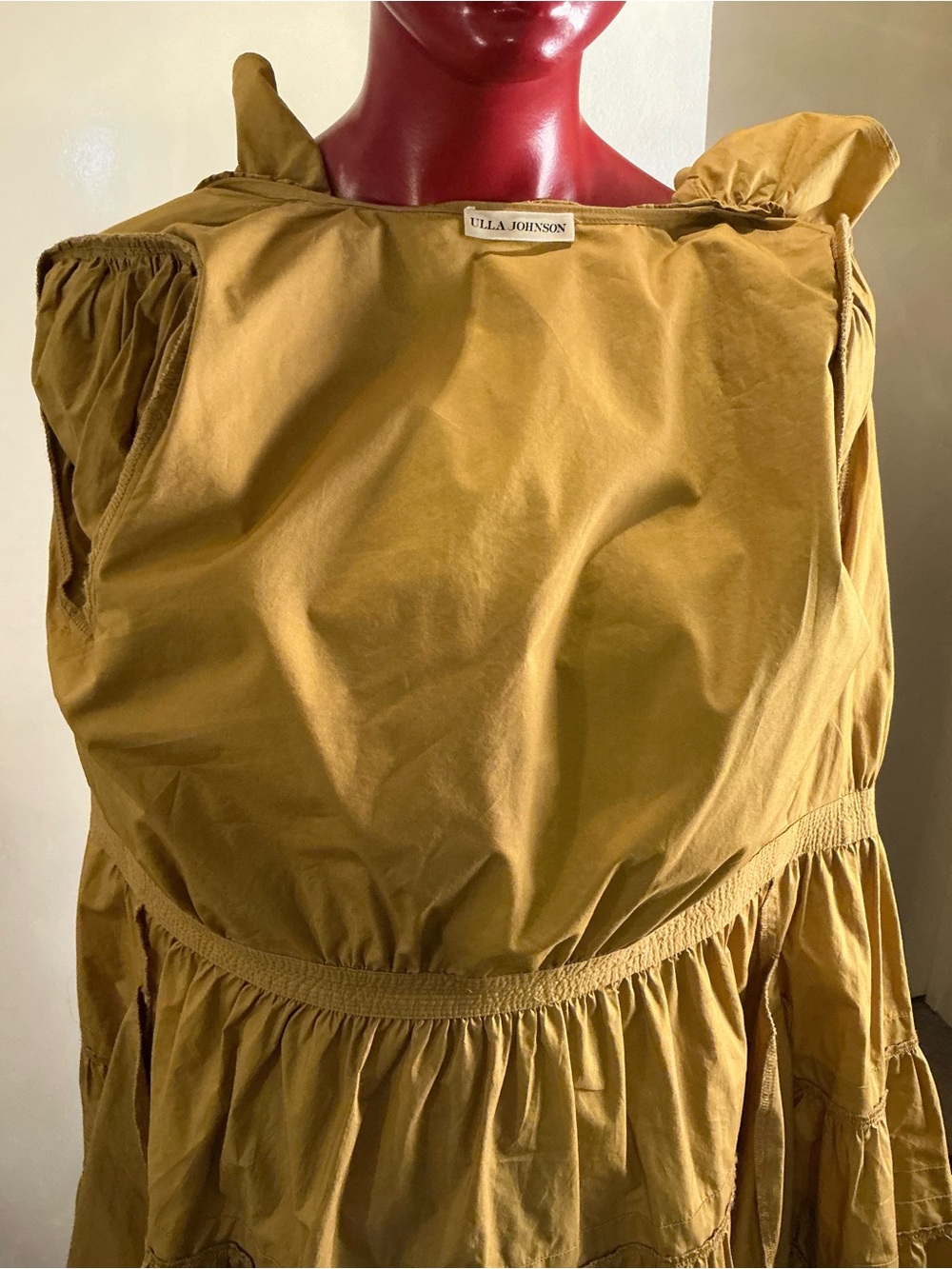 ULLA JOHNSON “MAUDE” Mustard Ruffle V-Neck Mini Dress Women Sz 8 - Picture 14 of 17